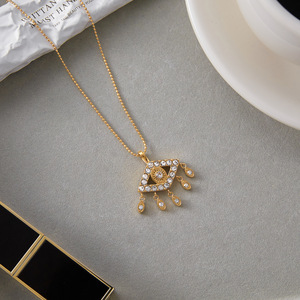 Collier pendentif œil porte-bonheur en acier inoxydable plaqué or 18 carats avec zircon, bijou fantaisie pour femme, cadeau - Product Image 3