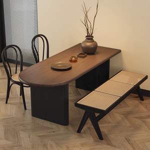 Ensemble table et chaises de salle à manger 4 pièces en bois massif, design moderne semi-circulaire pour petites maisons, style îlot mural - Product Image 4