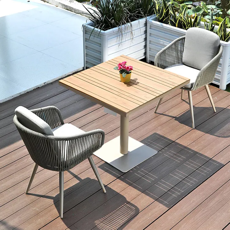 Garden furniture 3 piece table sets outdoor restaurant aluminum alloy plastic rope woven chair set