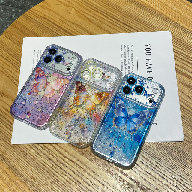 Korean-style Luxurious Glittering Pearl butterfly Phone case for Apple 17 Promax Mobile Phone. iPhone 16 Creative 15/14P