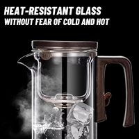 Théière en verre magique de 800 ml avec infuseur et poignée en bois, séparation eau/infusion, vente chaude en usine