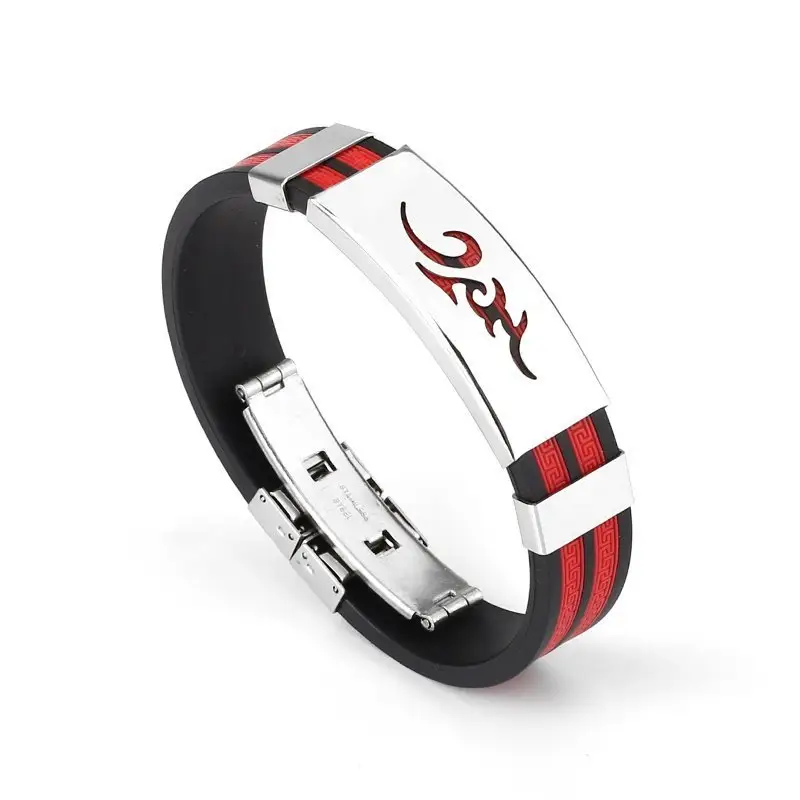 Nuevos accesorios de moda para hombres jóvenes, pulsera de silicona de acero de titanio libre de logotipo personalizado ajustable GJB158D