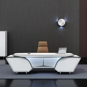Modern Luxury Large High-gloss Office Furniture Multifunctional Wireless Charging L-shaped Boss's Desk