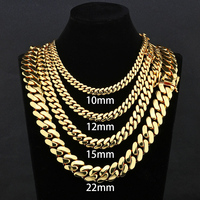 NUOYA Vente en gros Chaîne gourmette cubaine Miami épaisse plaquée or 18 carats 10/12/15/19/22mm pour hommes Bijoux Hip Hop Chaînes cubaines