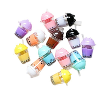 Miniatures de bouteilles 3D en résine, breloques tasses de thé Boba, couvercles en forme d'ours, thé au lait Kawaii, pour scènes de maison de poupée, pâte à modeler, slime, boissons, et porte-clés