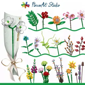 Decool 52001-52018 çeşit ayçiçeği Pansy DIY tuğla plastik çiçekler yapı taşları çocuk oyuncakları ve hediyeler dekorasyon