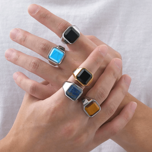 Anel masculino moderno de aço inoxidável masculino com ônix preto pedra durável Gemstone banda presente perfeito para homens - Product Image 1