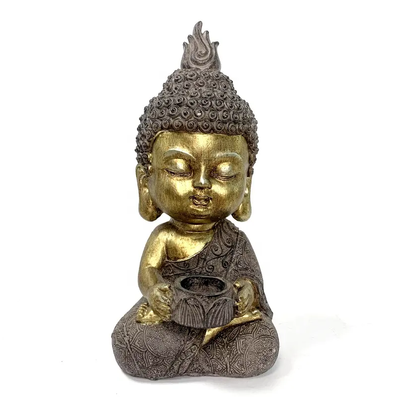 瞑想小さな仏像の置物-LEDティーライトキャンドルホルダー付き仏、ギフトのアイデア、禅の家の装飾瞑想
