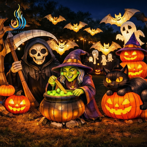 Lanterne géante d'Halloween pour l'extérieur, squelette de sorcière montant sur une balai, pour décorations de jardin - Product Image 5