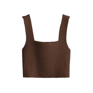 Top corto con detalle de encaje para mujer, suave y delicado, sin mangas, estilo romántico, para verano. - Product Image 1