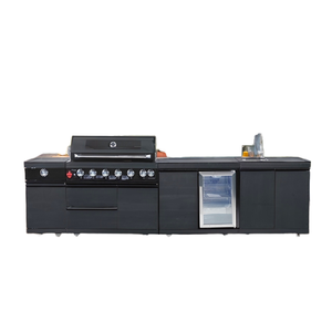 Mueble de Cocina Exterior Moderno con Parrilla y Refrigerador Integrados, Acabado en Melamina Negra, Diseño Rectangular, Estilo Contemporáneo - Product Image 1