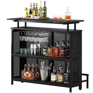 Tribeksigns, высококачественный 3-уровневый стол для кофе и мини-бара с полками для хранения и стеклянными бутылками, шкаф для вина, стол для домашнего паба