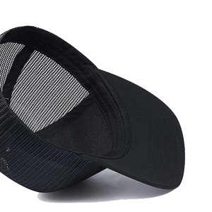 Black Mesh Baseball Cap <b>Flat</b> Brim Breathable Cotton Men's Summer <b>Hat</b> Six Piece Design - Product Image 3