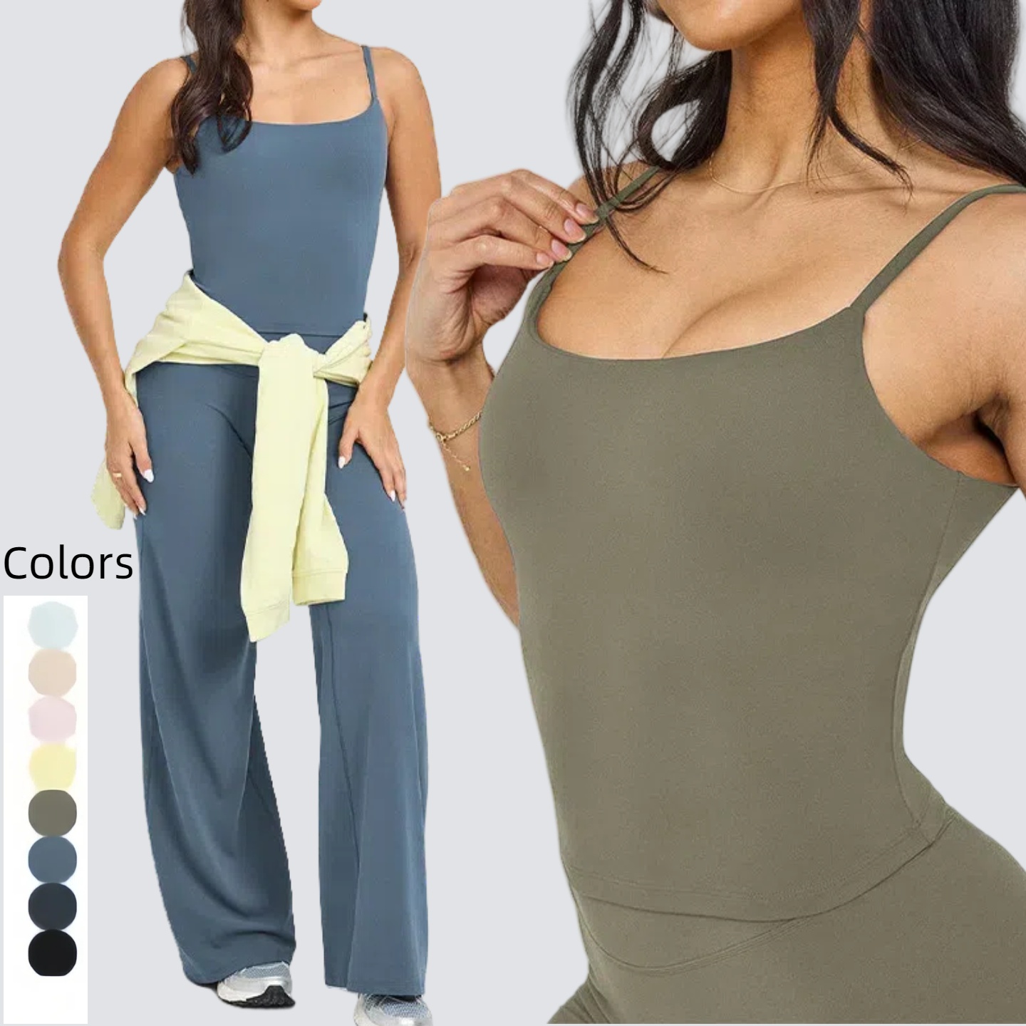 Women's Lightweight Thin Shoulder Strap Seamless U-Neck Tank Shirts with Removable Pads Sleeveless for Yoga Running Top