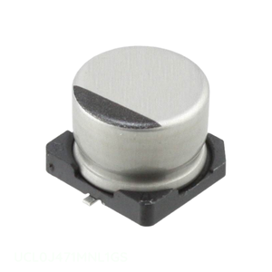 Distribuidor Autorizado, Condensador de Montaje Superficial CAP ALUM 470UF 20% 6.3V SMD UCL0J471MNL1GS 470 uF - Product Image 1