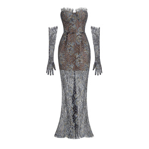 Nuovi arrivi abito da donna Sexy in pizzo senza schienale blu reale <span class=keywords><strong>e</strong></span> <span class=keywords><strong>rosa</strong></span> chiaro guanti decorati lunghi a coda di pesce eleganti abiti da festa - Product Image 5