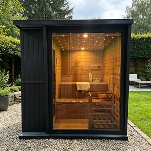 Sauna de Vapor Seco Moderna Personalizable para Exteriores con Luz de Color, de Cedro Rojo, para 4 Personas, con Estufa de Piedras Calientes - Product Image 1