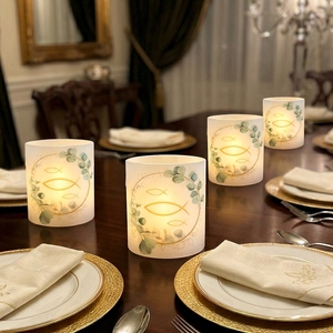 6/12 Piezas Cubiertas <span class=keywords><strong>de</strong></span> Lámparas <span class=keywords><strong>de</strong></span> Plástico para Comunión, sin Luces, con Estampado <span class=keywords><strong>de</strong></span> Peces Dorados y Eucalipto, Decoración <span class=keywords><strong>de</strong></span> Mesa para Bautizo, Confirmación y Fiestas - Product Image 4