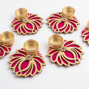 Handmade Metal Flower Candle Holders Pink <b>Gold</b> Traditional Diwali Home <b>Decor</b> Indoor Tabletop Living <b>Room</b> <b>Decor</b> - Product Image 2