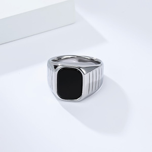 Men's Geometric Black Glass <b>Ring</b> <b>Titanium</b> Steel Bezel Setting Gift Jewelry K-R1067 - Product Image 4