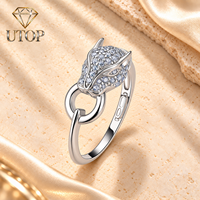 Bague en argent S925 en forme de guépard 0,53 CTW, incrustée de moissanite ronde, personnalisée, style luxe léger, tendance
