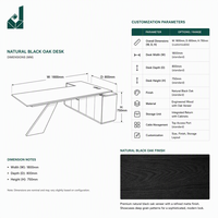Bureau de direction ergonomique moderne en bois d'ébène, finition laquée piano haute brillance, poste de travail durable en MDF avec multiprise sous le bureau