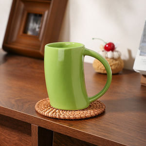 Green <b>Ceramic</b> Mug Solid Color Single <b>Cup</b> For Coffee Or Milk Nordic Style Hand Sculpted Irregular Design - Product Image 2