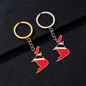 QX Waterproof Fashion Stainless Steel Trinidad Tobago Flag Carabiner Keychain 18K Gold Plated Enamel Map Pendant - Product Image 2