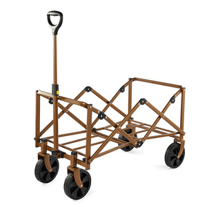 Outdoor Camping <b>Cart</b> Folding Aluminum Four Wheel Pushcart For Shopping Picnic Campsite Portable Brown - Product Image 1