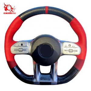 Funda de Volante de Coche de Cuero <span class=keywords><strong>Rojo</strong></span> y Fibra de Carbono DIY para Mercedes Benz AMG GT A35 A45 S AMG 4Matic 2020 - Product Image 3