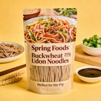Nouilles Udon Cuites Saines à Faible Teneur en Sodium, Non Frites, à Base de Blé Dur et de Sarrasin, Sous Marque Blanche, en Sachet, Personnalisables
