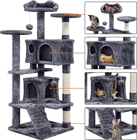 Grand Arbre à Chat Double de 138 cm en Bois, Griffoir, Maison, Tour, Meuble pour Chat avec Poteau à Griffer