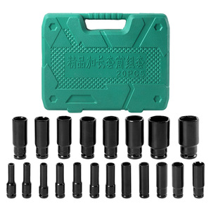 Socket Set 1/2 In Metric Chrome Vanadium Steel Black Oxide Ball Hex Automotive Repair Mechanic Tool Kit 20 Pieces - Product Image 2