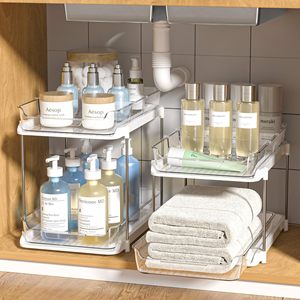 2 pk 2-Tier Multi-Purpose Bathroom Cabinet Under Sink Organizers and Storage Multifunction Bathroom Organizer with Dividers