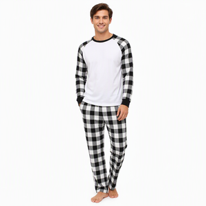Novo Conjunto Familiar de Pijamas de Natal em Tecido Gingham Buffalo Ecológico, Unissex para Crianças e Adultos, Sublimação em Branco - Product Image 3
