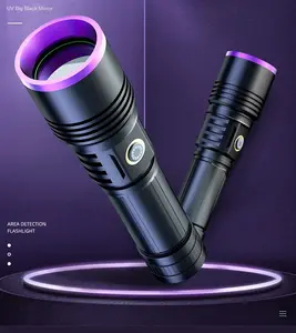 Dual Light Purple+White 395Nm Zoomable Torch Led Rechargeable Battery 18650 365Nm Uv Mini Flashlight