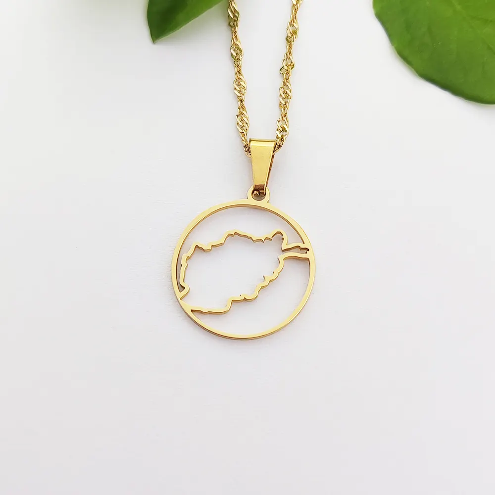 Afghan Country Map Necklace Gold Pendant 24K Necklaces For Women Fantasy Fine Jewelry Non Tarnish Jewelry