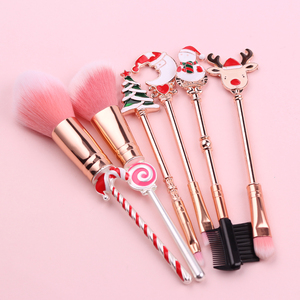 DailyQueen – Lot de <span class=keywords><strong>6</strong></span> pinceaux de maquillage professionnels en poils synthétiques avec manche en plastique doré, motif renne de Noël, pour lèvres, yeux, correcteur et rasage, marque privée - Product Image 4