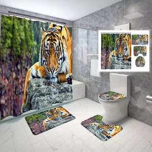 Orange Tiger Dschungel Polyester Duschvorhang Badezimmervorhang Digitaldruck Kundenspezifischer Druck Wasserdicht Großhandel Modern - Product Image 3