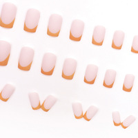 Ongles carrés orange néon, faux ongles à presser de taille moyenne, fabriqués à la machine en ABS, 24 pièces, ongles carrés mats à bout français de taille moyenne