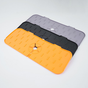 Faucet Splash Pad Silicone <b>Drain</b> Mat For Kitchen <b>Bathroom</b> Sink Waterproof Anti-Slip With Soap Holder Orange - Product Image 4