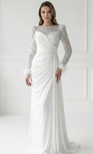 Abito da Sera Elegante a Maniche Lunghe <span class=keywords><strong>Franzese</strong></span> per Cerimonie e Matrimoni, Vestito Elegante per Occasioni Formali - Product Image 4