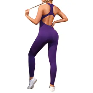 Backless Sling Strap Sports Bodycon Jumpsuit Woman Fitness One Piece Outfit Gym Yoga Fitted Jumpsuit For Women