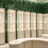 Vitrine à bijoux personnalisée en verre avec éclairage LED, comptoir d'exposition, armoire de vente au détail stratifiée et durable pour l'exposition en magasin