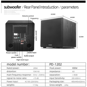 <span class=keywords><strong>Subwoofer</strong></span> Attivo da 12 Pollici per <span class=keywords><strong>Home</strong></span> <span class=keywords><strong>Theater</strong></span>, Altoparlante <span class=keywords><strong>Subwoofer</strong></span> DJ ad Alta Potenza, con Amplificatore Classe D per Feste 110V/220V - Product Image 6