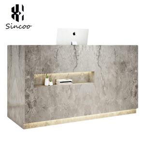 Foshan Factory New Arrival Modern <b>Solid</b> <b>Wood</b> Hair Salon Beauty Reception <b>Desk</b> with Platinum Finish for Hospital Gym & Office Use - Product Image 1