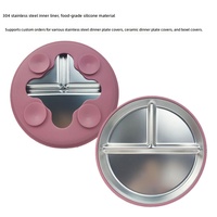Assiette carrée divisée en acier inoxydable 304, avec ventouse en silicone, détachable, anti-chute, durable, pour enfants – Meilleure vente transfrontalière