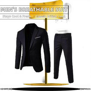 Blazer de costume homme en laine peignée perlée, respirant, à simple boutonnage et devant plat NWBX23 - Product Image 2