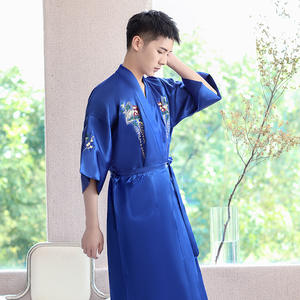 Azul estilo chino satén suelto cómodo Hotel talla grande papá hombres ropa tradicional - Product Image 3