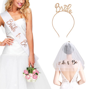 Conjunto de novia para fiesta de <span class=keywords><strong>despedida</strong></span> de <span class=keywords><strong>soltera</strong></span>, banda y Diadema, velo, suministros de decoración para fiesta, color oro rosa - Product Image 1